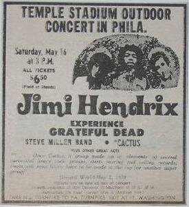 Jimi Hendrix Grateful Dead Philadelphia Concert Poster Type Ad